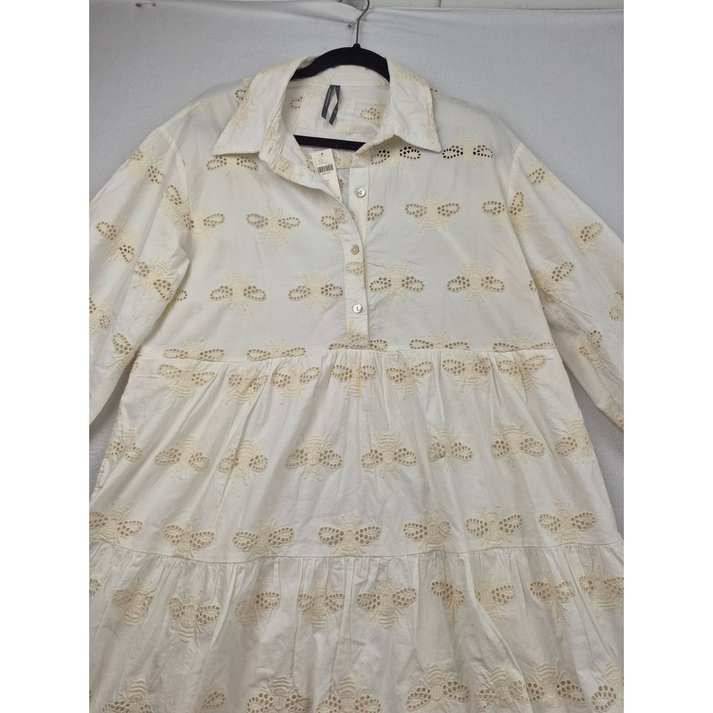 Anthropologie The Bettina Tiered Mini Shirt Dress Embroidered Bee Edition Large - Picture 4 of 16